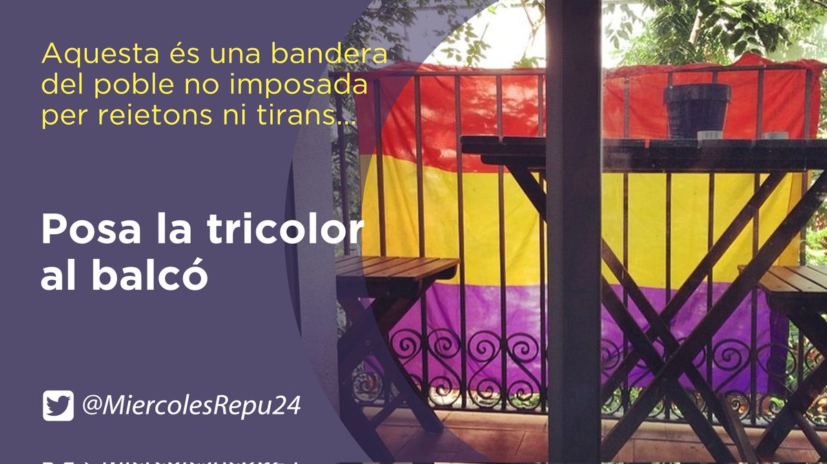 Aquesta és una bandera del poble no imposada per reietons ni tirans. 

Posa la tricolor al balcó!
🟥🟨🟪

#FelizSabado 
#APorLaTercera