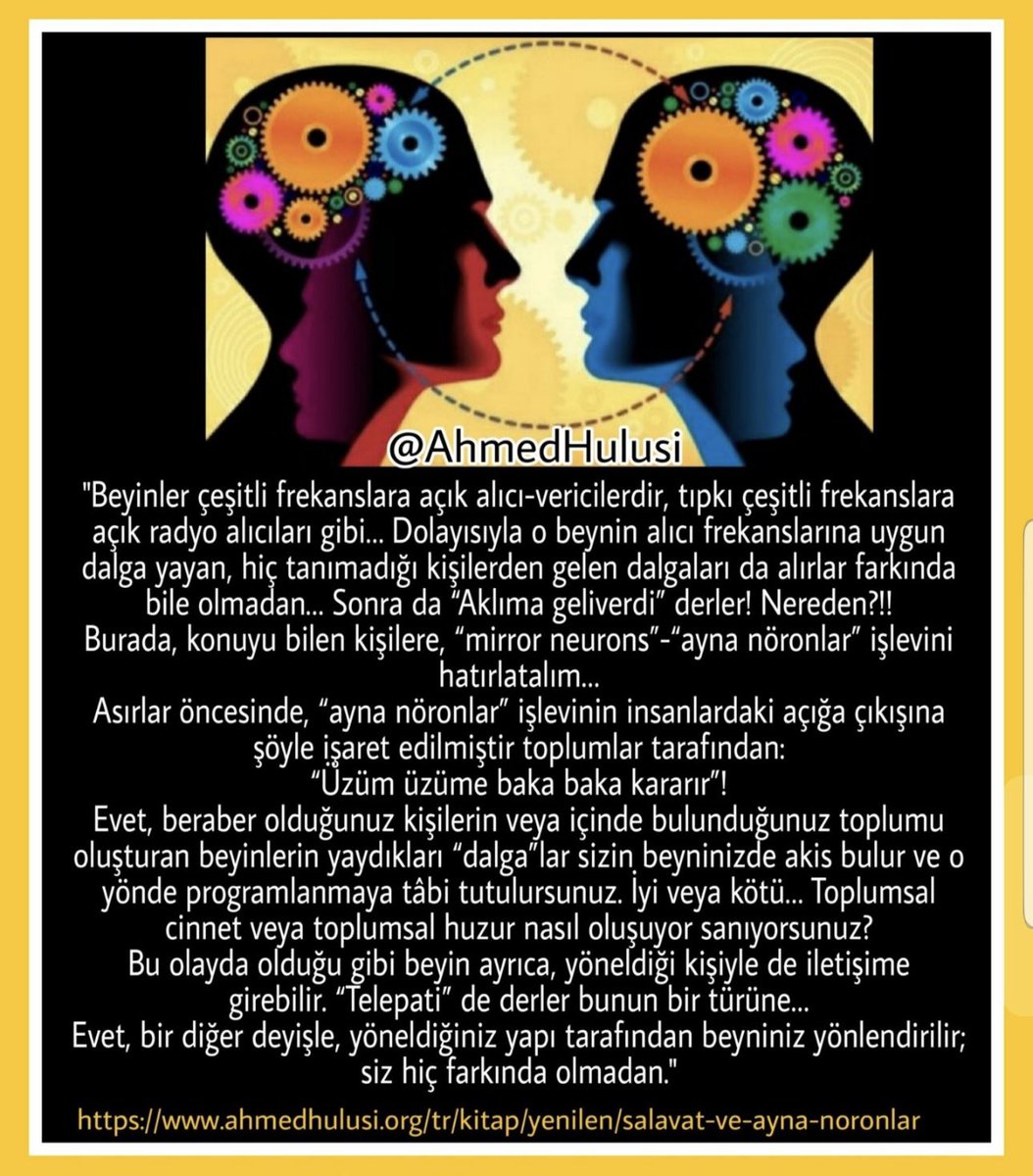 2006 yılında ilk defa <a href="/AhmedHulusi/">Ahmed Hulûsi</a> 
Bunu  Mirror Neuron/Ayna Nöronlar sistemi ile açıklamıştı⬇️⬇️⬇️

ahmedhulusi.org/tr/yazi/salava…