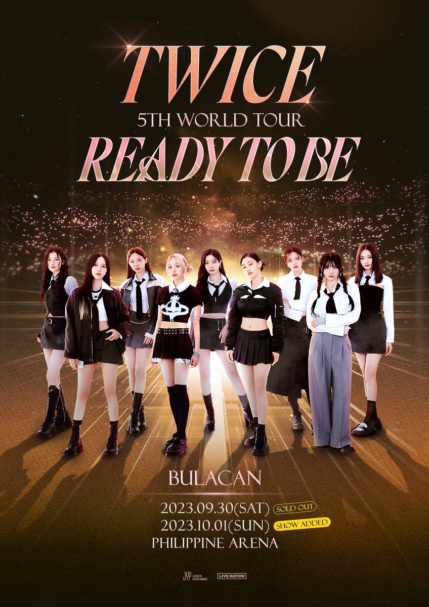 Good news, Once! We’ve added a second show on Oct 1, 2023 for TWICE 5TH WORLD TOUR ‘READY TO BE’ IN BULACAN! 

Tickets will be on sale on June 18 12:00 PM at smtickets.com and SM Tickets Outlets nationwide. 

#TWICE #트와이스 #READYTOBE #TWICE_5TH_WORLD_TOUR…