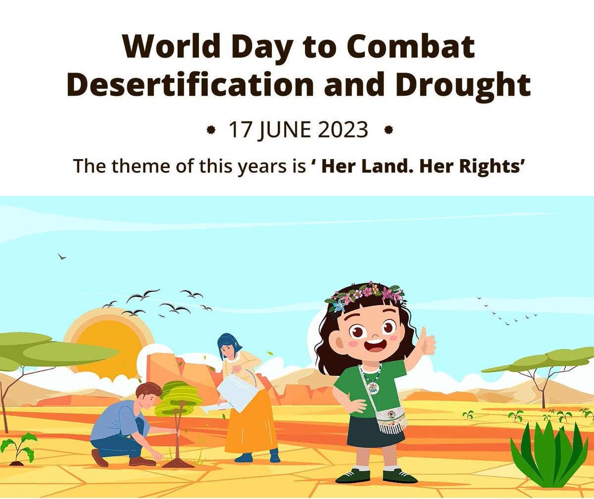 Today is World Day to Combat Desertification and Drought. This year theme is “Her Land. Her Rights.” Let’s work together to restore degraded land and recover our future and protect our planet. #WDCD2023 #LandRestoration #UNCCD #UNEP
#HerLandHerRight #DesertificationandDroughtDay