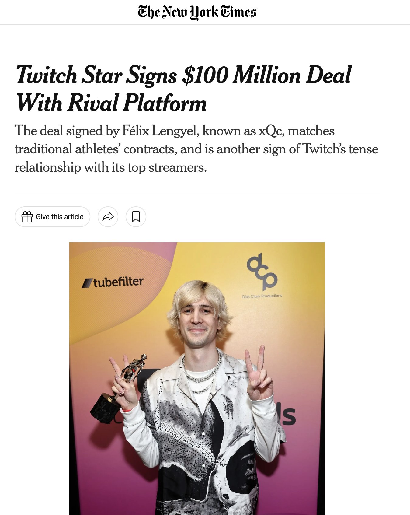 Twitch Star xQc Signs $100 Million Deal With Kick, a Rival Platform - The  New York Times