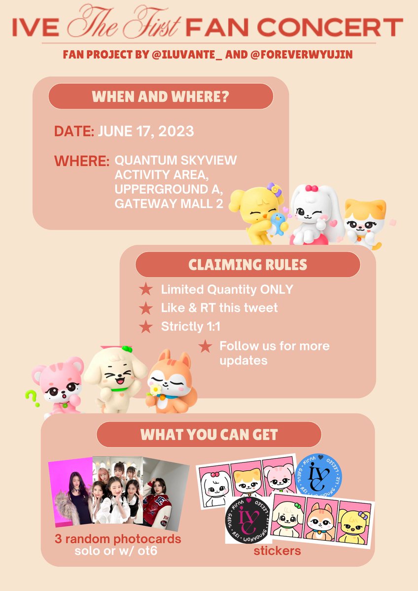 iluvante_'s tweet photo. π freebie time π
ive fan project by @foreverwyujin and @iluvante_
- mbf BOTH ACC like & rt!
βshow me this tweet on d-day to claim
βvery limited quantity so 1:1 only ππ»ββοΈ
#IVEMNL2023 #IVEinMNL
#IVEThePromQueensinManila https://t.co/WHa1kYaBop