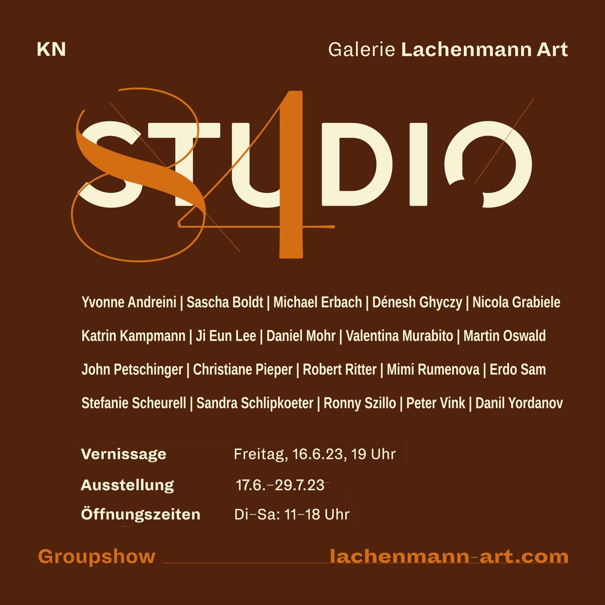 Opening of the Great Groupshow 'Studio 84' at Gallery Lachenmann Konstanz, Friday, June 16th 2023, 7 - 10 pm Galerie Lachenmann Art, Brauneggerstr. 60, 78462 Konstanz - Paradies   - Come around!