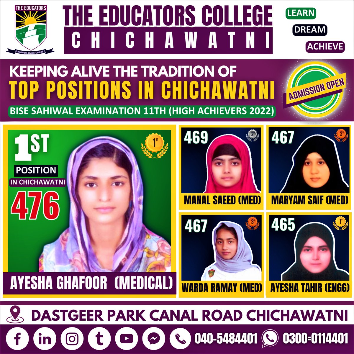 Keeping alive the tradition of the Top position for 19 years in Chichawatni.
#TheEducators #preclasses #bestfaculty #AdmissionsOpen #thebestcollege #Chichawatni #1styear #theeducatorscollege #toppers #1stPosition #highachievers