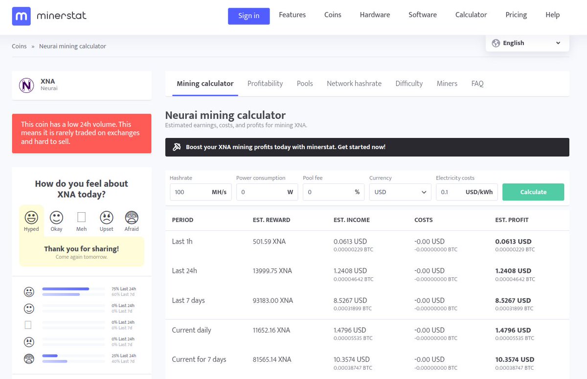 #Neurai is listed on minerstat, a website with mining statistics ⛏️

Remember to vote for us to help gain visibility 🙏

#XNA #POW #Bitcoin #Mining 

minerstat.com/coin/XNA