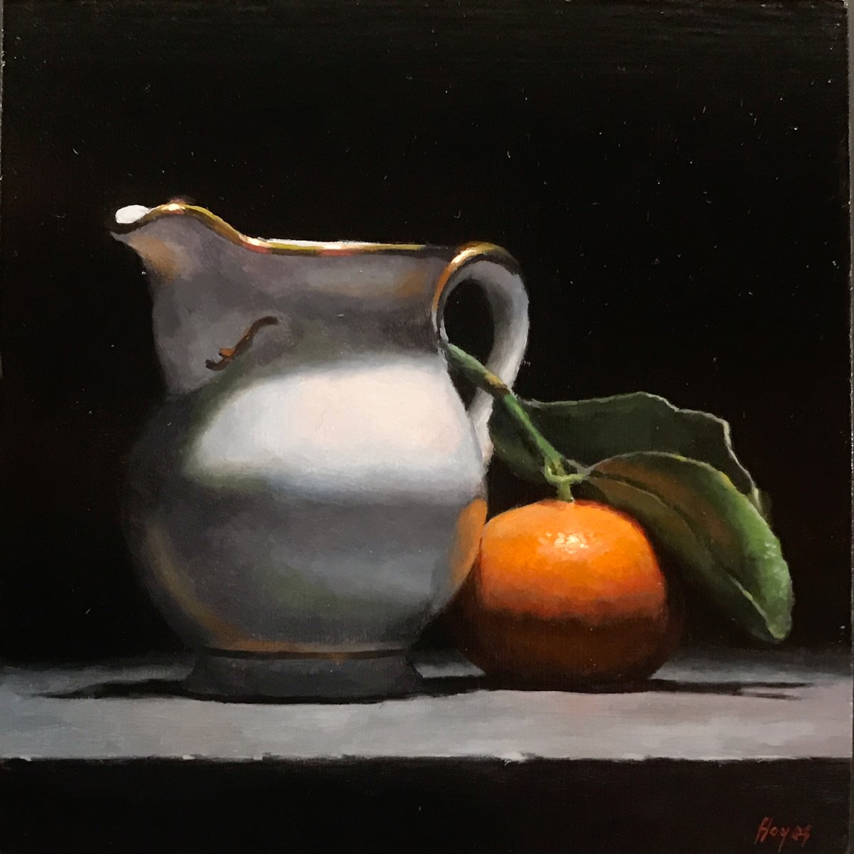 'The wise remain silent not because they have nothing to say, but because they understand the power of silence.' - Lao Tzu

For your enjoyment, this is my painting 'Creamer and Mandarin Orange'   from 2020, oil on panel, 5x5 inches / 12x12 cm (sold).