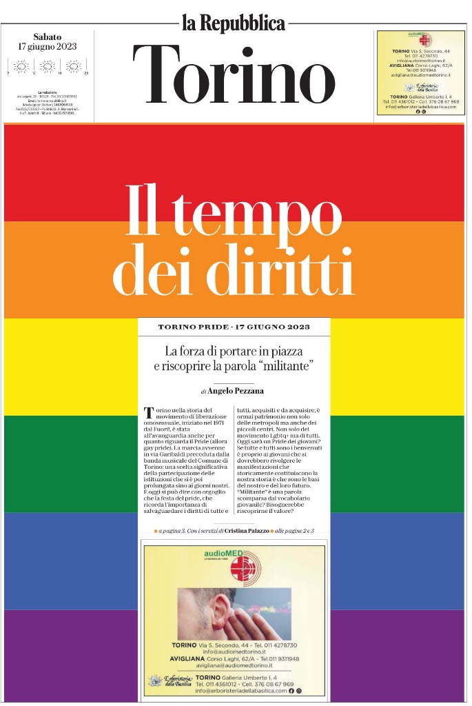 Oggi Repubblica Torino. Un omaggio al Torino Pride.