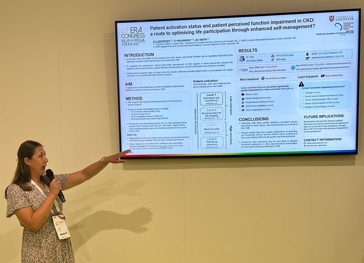 Sharing our work @leicskidney on the relationship between patient activation and perceived functional impairment in #CKD at #ERA23 @SocSciHealth @uniofleicester @LeicResearch @UoL_Health_Sci