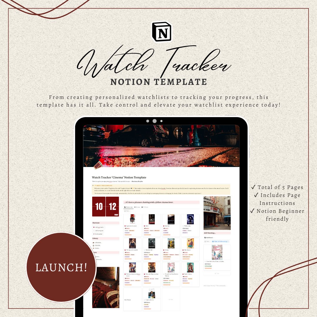 ohsimplyjoe's tweet photo. Exciting news, Friends! π£β¨
Mark your calendars and get ready for the launch of my third Notion template, the "Watch Tracker 'Cinema' Template"! β€
ποΈ Tomorrow, January 18th, 2023
β° 9:00 am Gulf Standard Time
#NotionTemplate #WatchTracker #ComingSoon https://t.co/pEnBdt9mt6