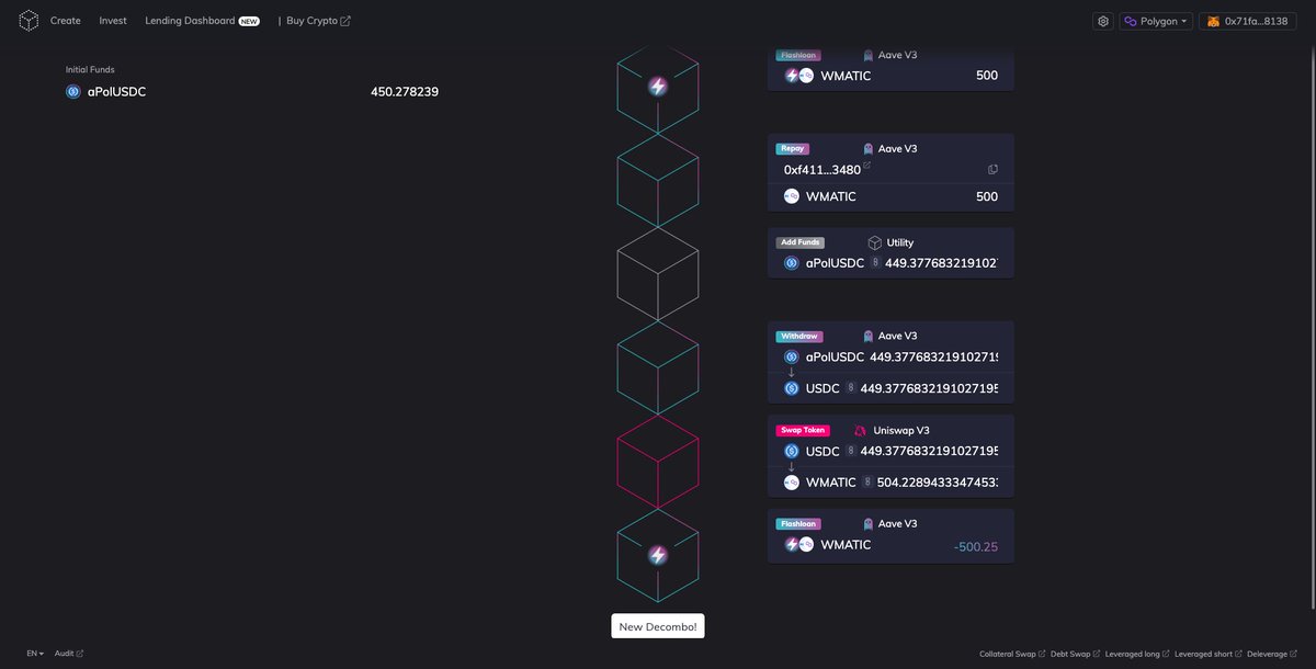 furucombo's tweet photo. Need to close your debt position on @AaveAave but short on funds? Try a #Flashloan! It could be the solution you've been looking for. 👀
1️⃣Flashloan Aave debt token
2️⃣Repay debts & add aToken
3️⃣Withdraw aToken to repay flashloan
🔗https://t.co/3jxiai64K2
#combochallenge https://t.co/glB8UfLuSU