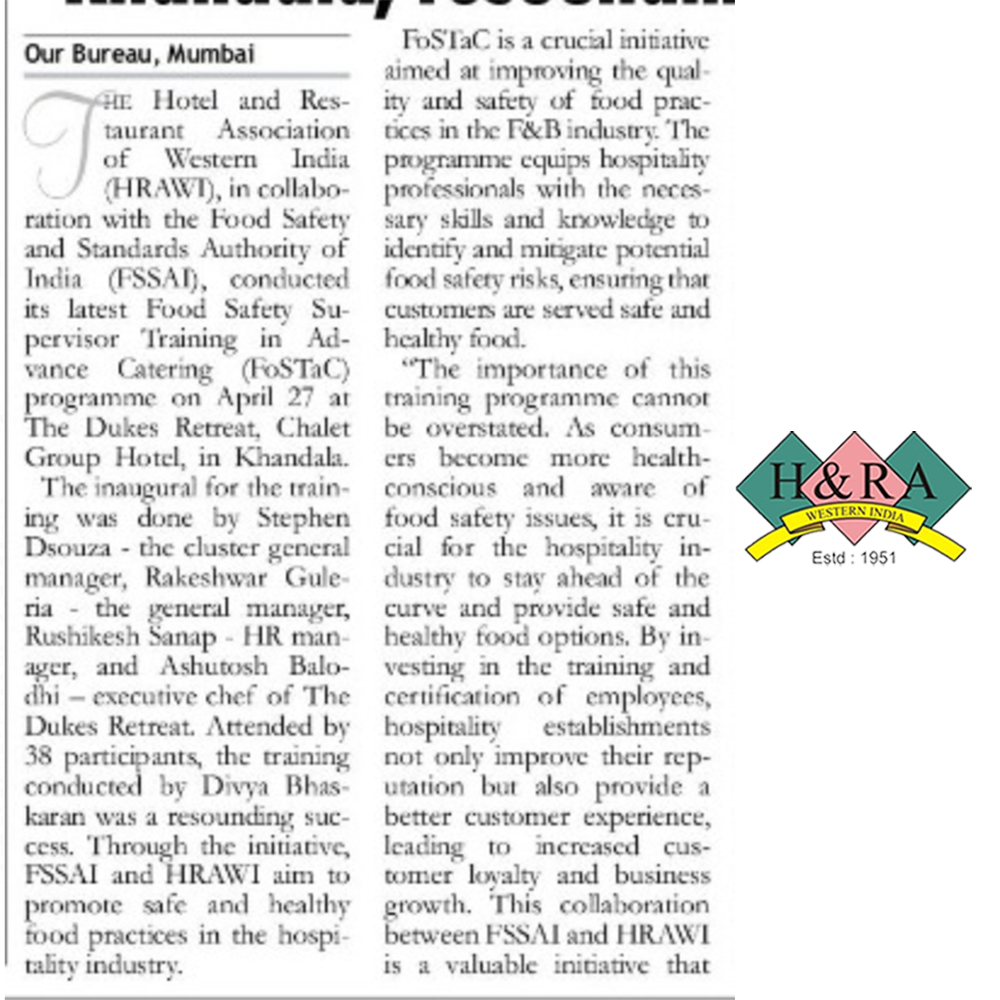 HRAWIOfficial's tweet photo. FoSTaC organised by HRAWI in Khandala, resounding success
#fssaitrainingprogram #foodsafetytraining #Fssaicertified #Fssaicertification #Foodsafetyeducation #foodsafetytraining #fssaicompliance #foodsafety #HRAWI #hospitalityindustry #hotelassociation #hospitalityleaders https://t.co/EnXZo5cxfe