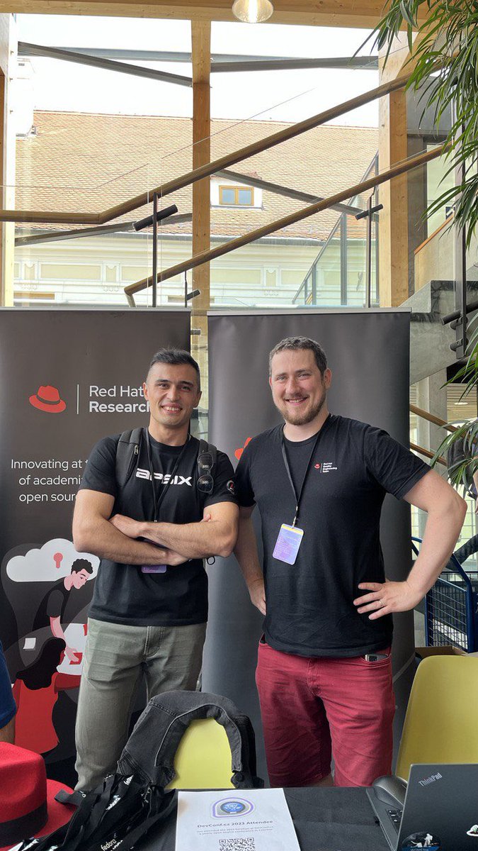 The first day at @devconf_cz conference. I met with the representatives of @RedHat next to their booth.
