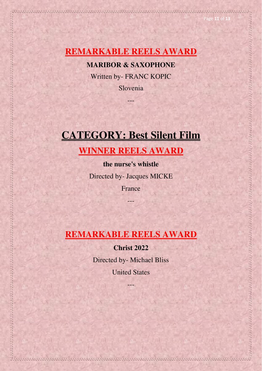 Dear All CSRC winners, We congratulate you for your fantastic contribution at Cine Sepia Reels Carnival.  The results of season-2 are out. We are looking forward to have you again with us.  Festival link- filmfreeway.com/CineSepiaReels…