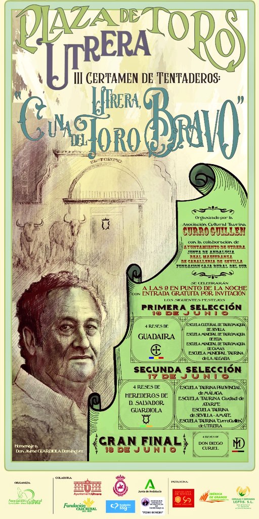 Hoy segundo tentadero del Certamen 'Utrera Cuna del Toro Bravo',  se tentaran reses de Hdros de D. Salvador Guardiola  y participarán las escuelas de Málaga 
Atarfe 
Sevilla-Amate
Utrera
Hoy día 17 segunda seleccion a las 21:00 horas en la plaza de toros de Utrera