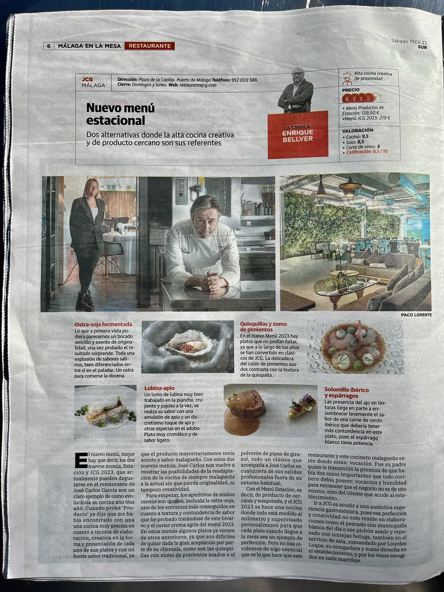 jcgrestaurante's tweet photo. @DiarioSUR @Gastrobellver @Paco_Lorente_ 🙏🙏🙏 https://t.co/pkKTAlwWB1