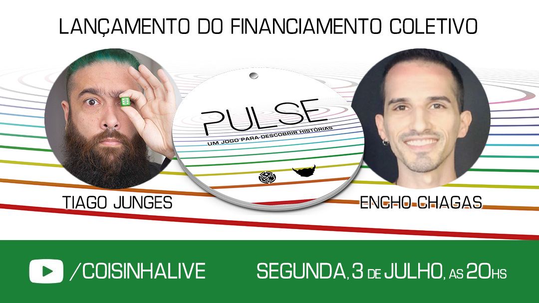 enchochagas's tweet image. Segunda feira, 3 de Julho, às 20 horas!

Eu e Tiago Junges vamos estar ao vivo no YouTube da @CoisinhaVerde falando sobre o Financiamento Coletivo da nova edição de PULSE!

Colá lá com a gente e já prepara o que quiser perguntar pra gente sobre o jogo!