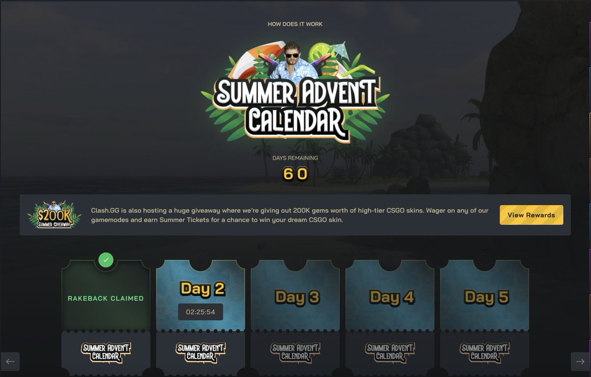 Summer Event is out and really excited to be running our biggest giveaway off 200k.

Not to mention advent calendar looks clean.

clash.gg/events/summer-…