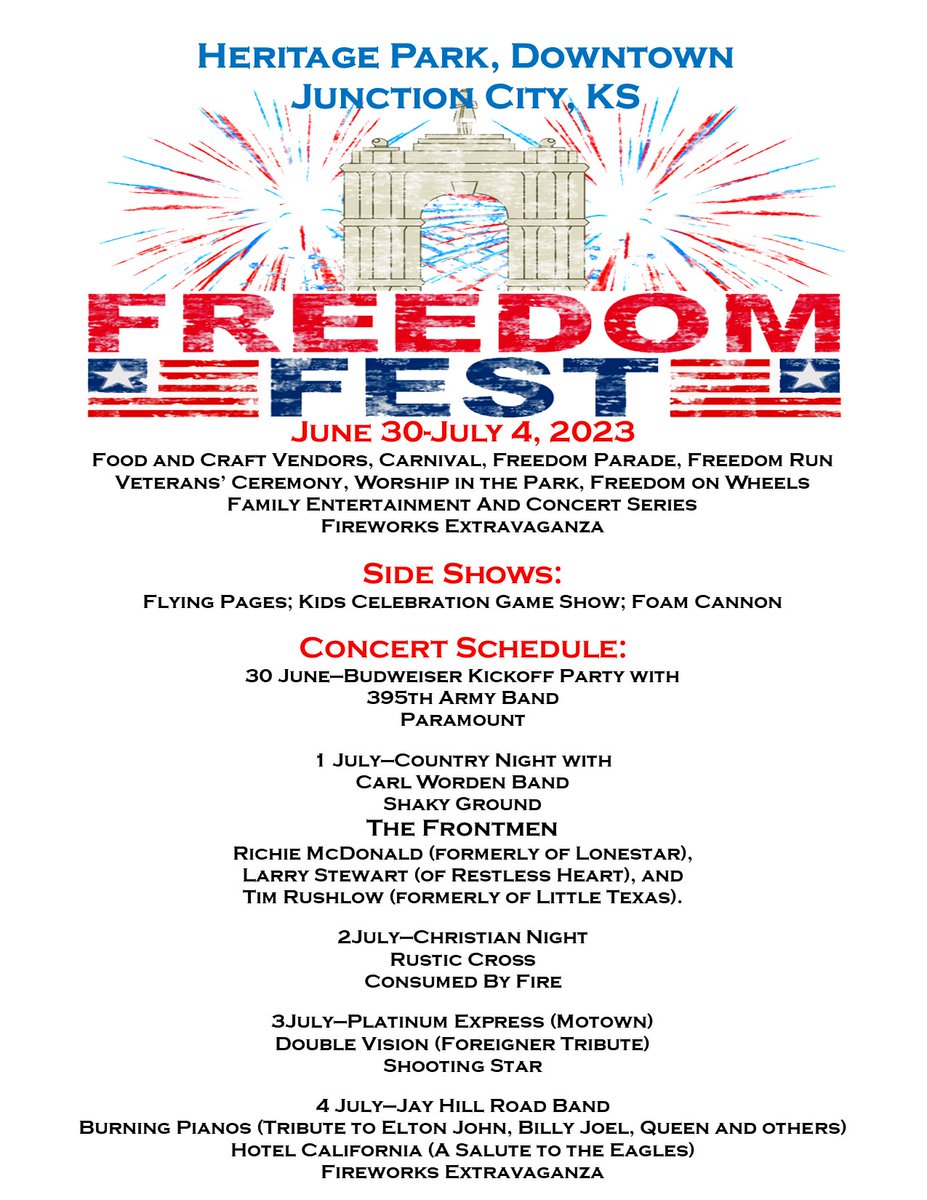 This coming Monday night! Shooting Star Headlining Freedom Fest in Junction City, KS.