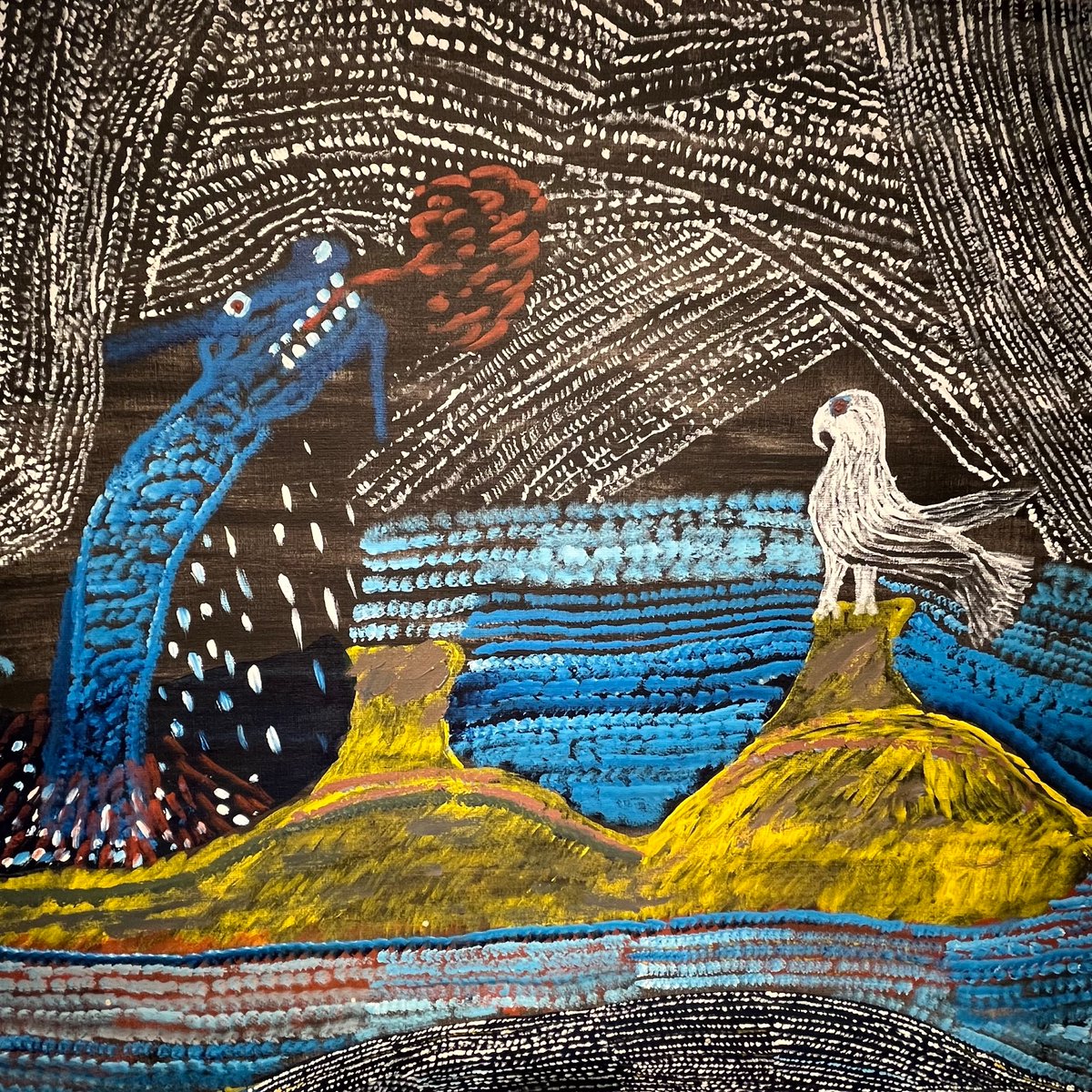 BBM_Wong's tweet image. Today marks the start of #NAIDOC week, a celebration of the history, culture, resilience and achievements of Australia’s First Nations People.

Image: Limmen Bight Country by Ginger Riley Munduwalawala