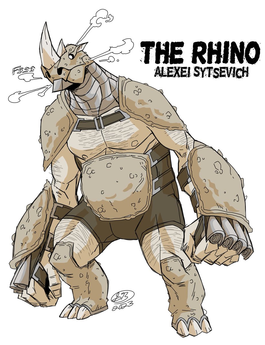 Yotakuboi's tweet image. Rhino by popular request
One of Kraven's main hunting party, he's augmented his body and armor to try and compete with Kraven's natural talents and strength