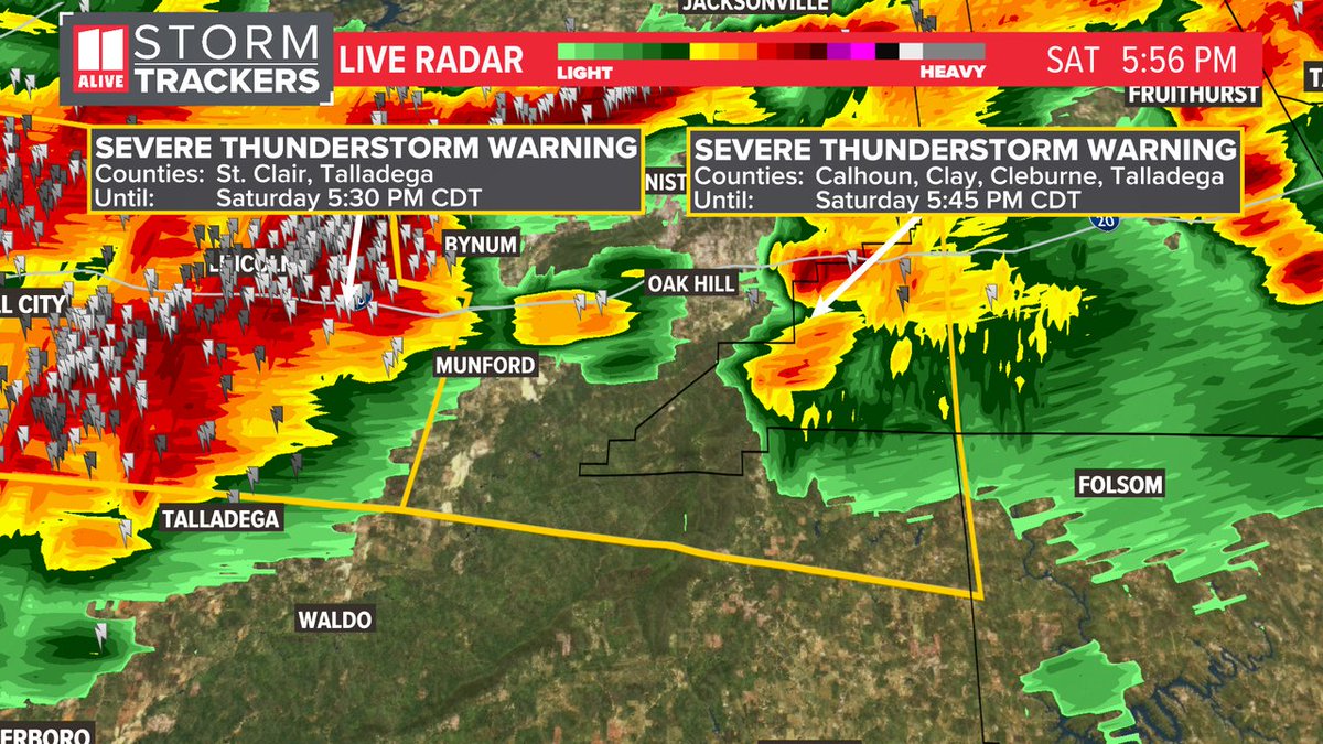 A Severe Thunderstorm Warning has been issued for Calhoun, Talladega, Clay, Cleburne until 7/01 5:45PM. Track storms now: 11alive.com/radar