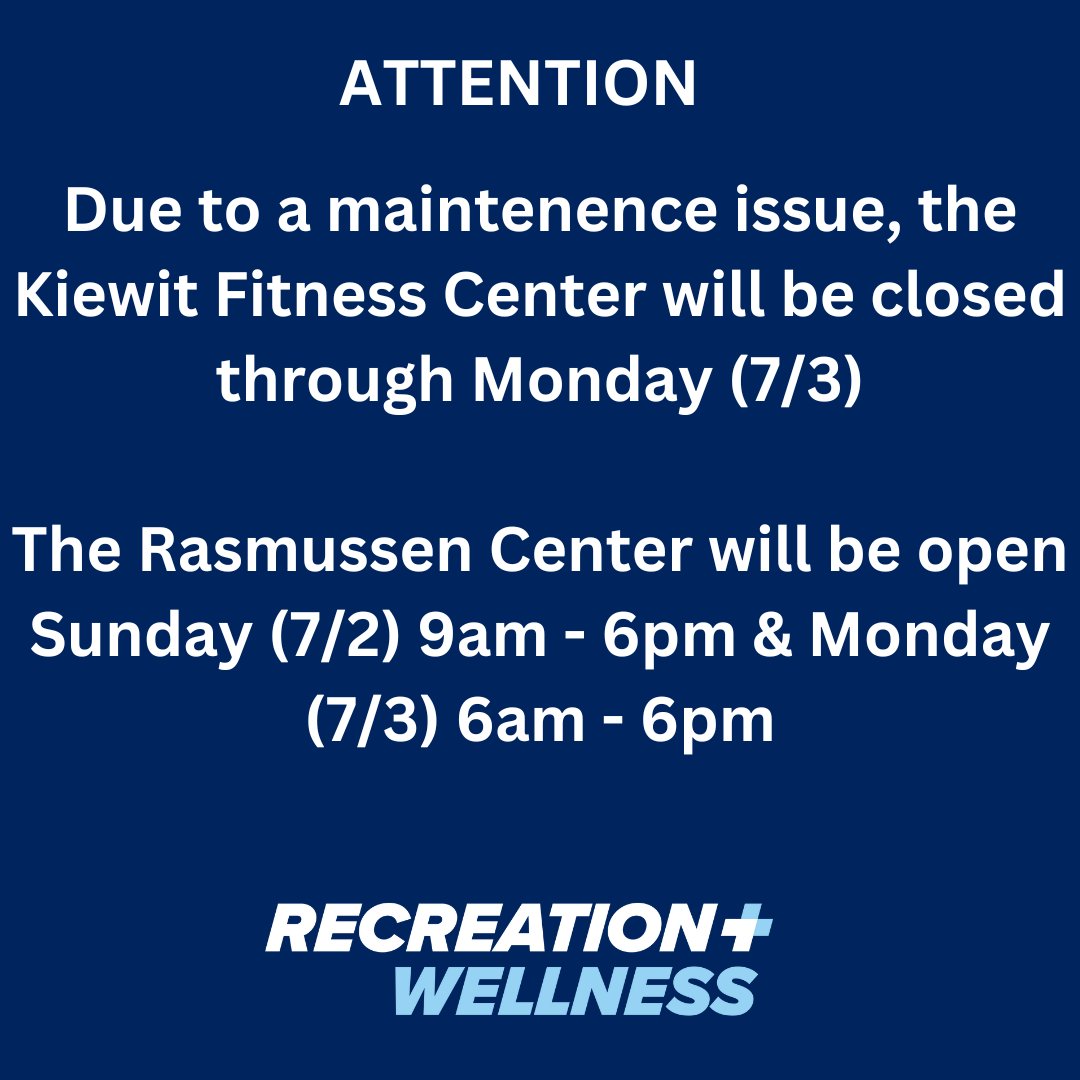 CreightonRec's tweet image. The KFC will closed 7/2 &amp;amp; 7/3. We will be opening the Ras so you all can still get your workouts in! We are sorry for the inconvenience