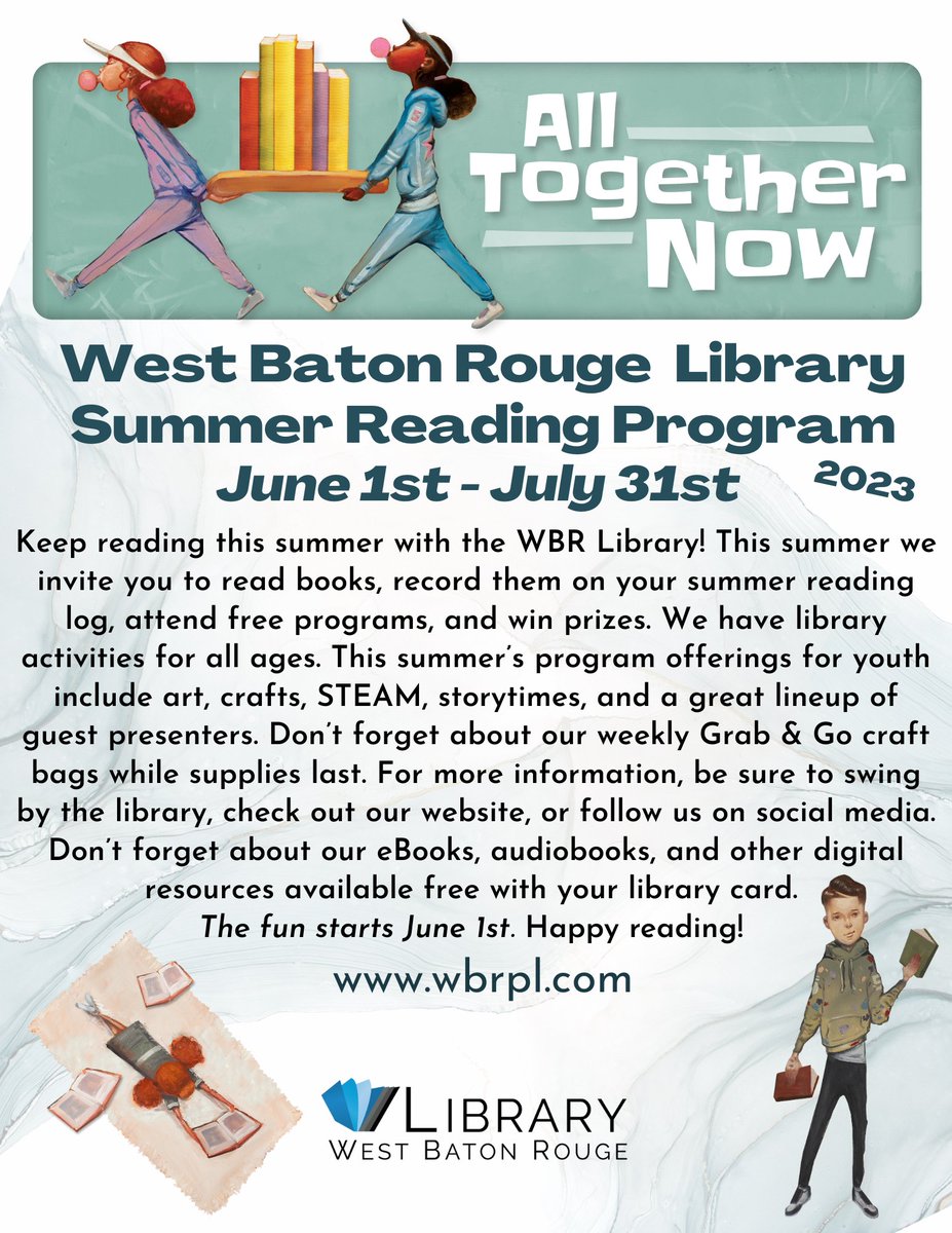 Read books and win prizes!  Check out WBRP Library's Summer Reading Program!!  Fun starts June 1st! #WBReLearning #WBRProud