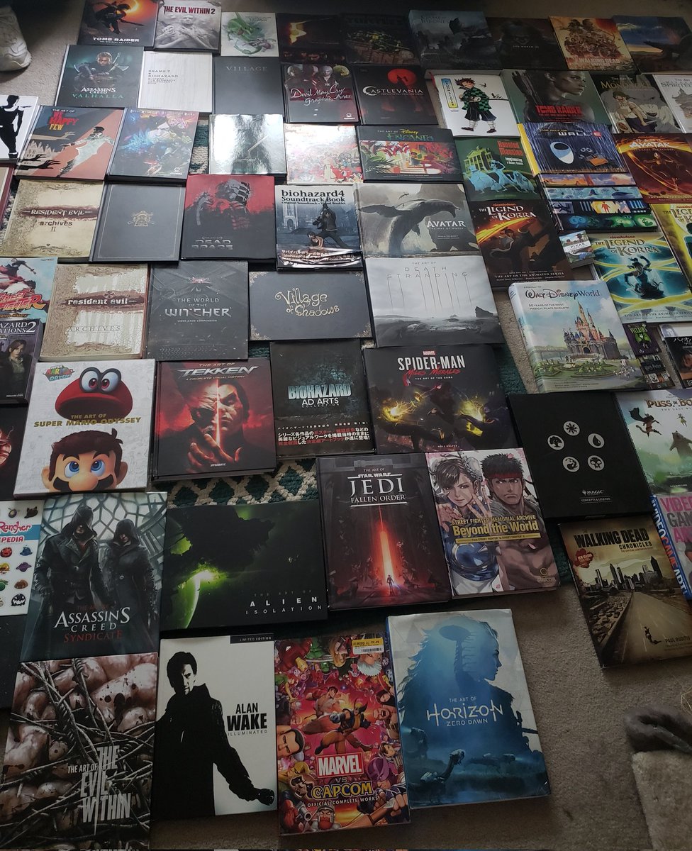 EllynResident's tweet image. Alright here we go. Here is my complete collection of artbooks relating to gaming, film, and of course Resident Evil. It is a very loose interpretation of artbooks but in total 115 books