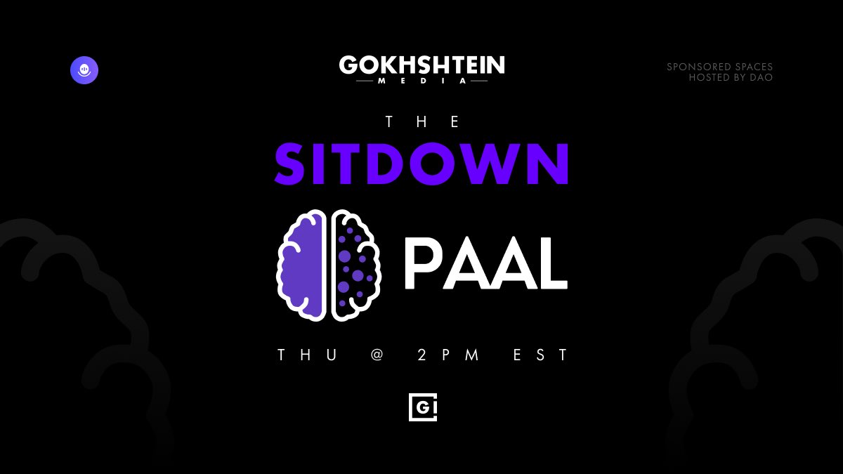 Join us this Thursday @ 2pm EST for 'The Sitdown' hosted by <a href="/DaoChemist/">DaoChemist</a>. 

We'll be chatting with <a href="/PaalMind/">PAAL AI 🧠🤖</a> members about their protocol and delving deep into AI.

 x.com/i/spaces/1DXGy…