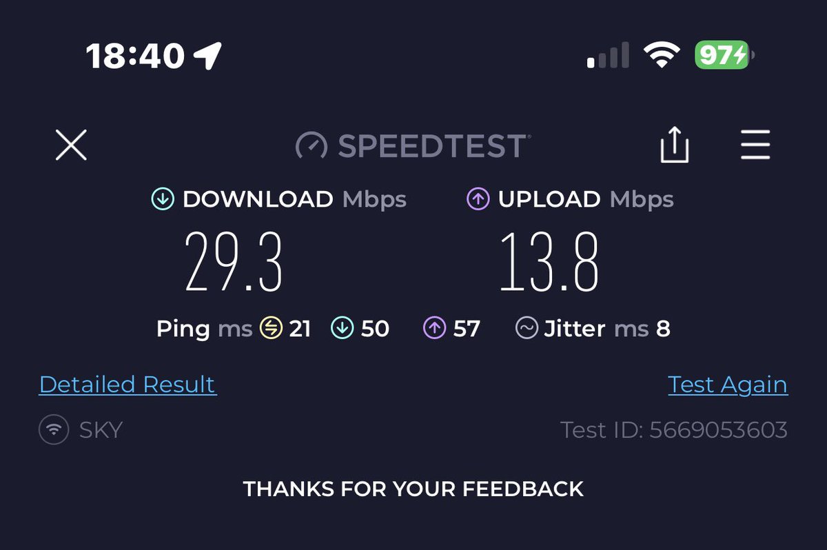 Please @SkyHelpTeam @SkyUK can you explain why my download speed is so poor even though I pay for 55mbps?? Did 4 separate tests and they all were around this speed!!! #broadbandspeed #downloadspeed