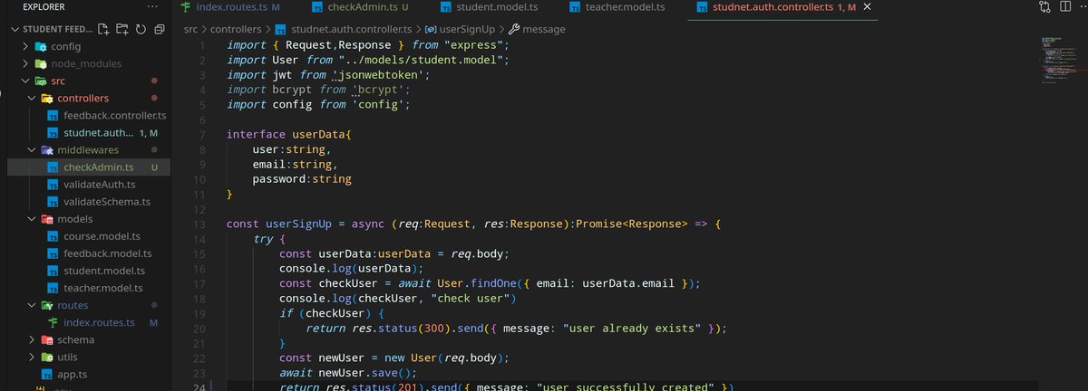 luckyklyist's tweet photo. Day 31: Today, I mainly worked on completing the authentication parts and creating the DB model. I also created middleware for checking authentication and admin privileges, and developed the feedback controller.#LearningWithLeapfrog #LSPPD31 https://t.co/wlPcASXl8k