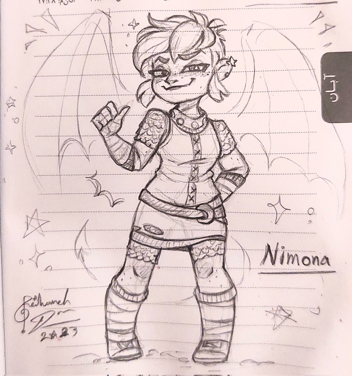 01_ReihanehDraw's tweet photo. quick doodle of the girl with the punk attitude 🤟🔥✨️ #Nimona #nimonafanart https://t.co/deGFDaJj2C