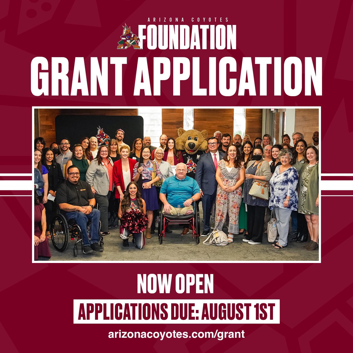 It's time to apply for the Arizona Coyotes Foundation Grant Cycle! Nonprofits in Arizona are encouraged to apply. The grant cycle is open till August 1st. 

🔗 Apply at ArizonaCoyotes.com/grant

#CoyotesCare