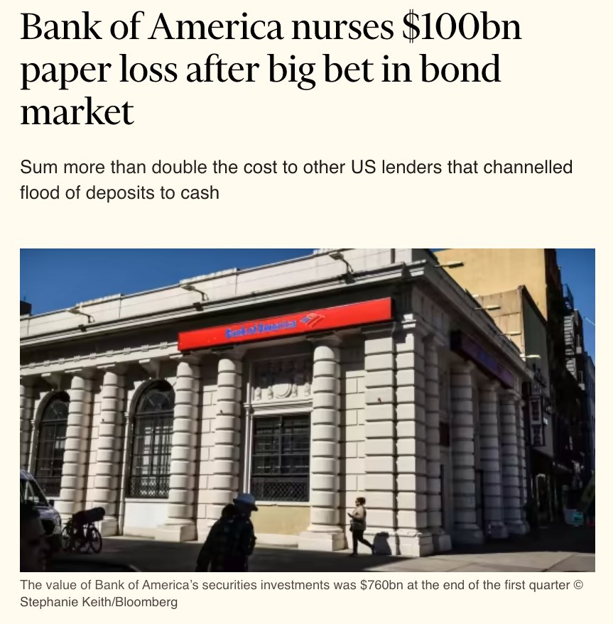 BossBlunts1's tweet photo. Bank of America alone has $100 BILLION in unrealized losses!

Stanford estimates $2.2 TRILLION in bank losses during stress test scenarios, opposed to the Fed's $500 billion estimate. 

Yet what you hear is: no big deal. After all, we knew about this months ago, and in any case, BofA is too big to fail. 
Another Credit Suisse! And we all know the money printer is infinite… and so is inflation.
https://t.co/VLDrjciPwT

The central bank of the fourth largest economy in the world, Germany, may need a bailout because it bought so many bonds.

This isn't a tech crisis or even a banking crisis.
It's a bond crisis, a central bank crisis, a fiat crisis.

Translation:

1)  Germany's Central Bank may be practically insolvent (owing more in liabilities than it has in assets) so it needs a bailout. 

2) This bailout would likely come from the central bank itself, via money printing, so it'd really be a self-bailout. 

3) And the scale of that self-bailout is so large that it could imperil the budget for the entire country of Germany, leading to roaring worldwide inflation during a global recession. 😳 

https://t.co/iFGQu2Vs18…