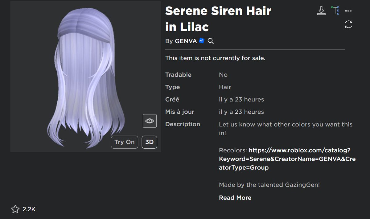 FreeUgcNotifier's tweet photo. Free ugc limited today at 4 pm EST

"Serene Siren Hair in Lilac"

Link : https://t.co/JdOnybynKE

#RobloxUGC #RobloxUGCLimited #freeugclimited https://t.co/ulW1gL6DOX