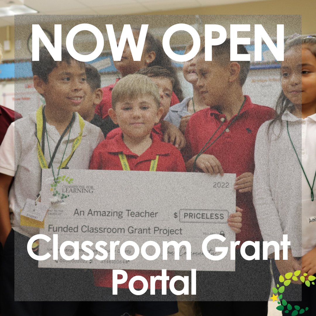 ChampionsForLearning (@champs4learning) on Twitter photo Attention Collier County educators: the Classroom Grant portal is now open to submit grant requests. These requests will be made visible to the public starting July 17th.
Click the link below to apply for a classroom grant!
championsforlearning.org/what-we-do/forโฆ
<a href="/collierschools/">Collier County Public Schools</a> Attention Collier County educators: the Classroom Grant portal is now open to submit grant requests. These requests will be made visible to the public starting July 17th.
Click the link below to apply for a classroom grant!
championsforlearning.org/what-we-do/forโฆ
<a href="/collierschools/">Collier County Public Schools</a>