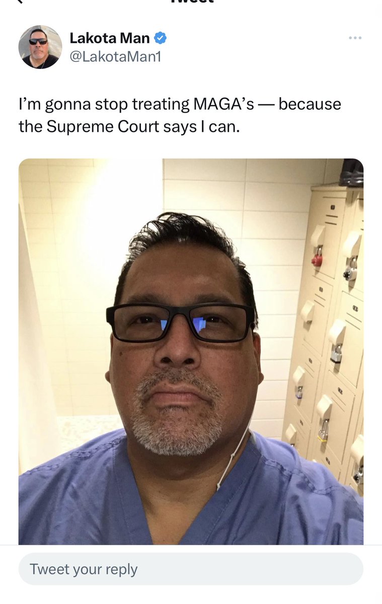 cleverly1187's tweet image. So in other words, Lakota Man would withhold lifesaving medical care for wrong-think.