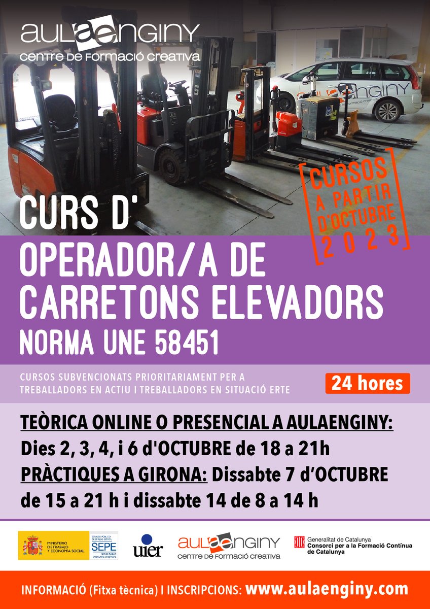 aulaenginy's tweet photo. Nou CURS D’OPERADOR/A DE CARRETONS ELEVADORS NORMA UNE 58451 – Uier. A partir d'octubre! Informa't a Aulaenginy:
https://t.co/vCCWZiOj9L https://t.co/BMio0XDv8G