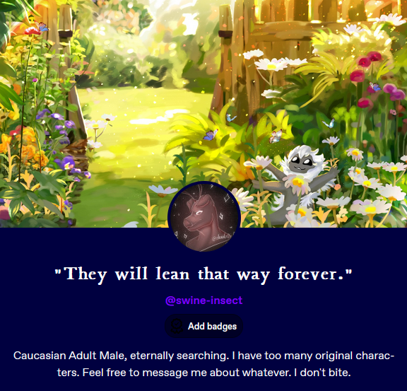 SpiderGremlin's tweet image. I think this site may be genuinely unusable now.

I'll continue my adventures over on Tumblr as Swine-Insect. I'll see you all there.

I love you. Mimo loves you, too.