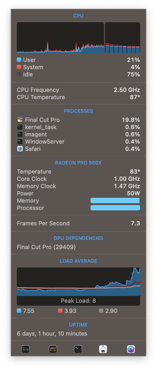sGeekBlog's tweet image. В общем-то, прожарка #MacBookPro15 (2019) на #Corei9 и #RadeonPro560 при включённом аппаратном ускорении графики прошла успешно. После ремонта и прочистки производительность выросла, время рендера уменьшилось вместе с температурным режимом. #WinWinSituation во всех смыслах.