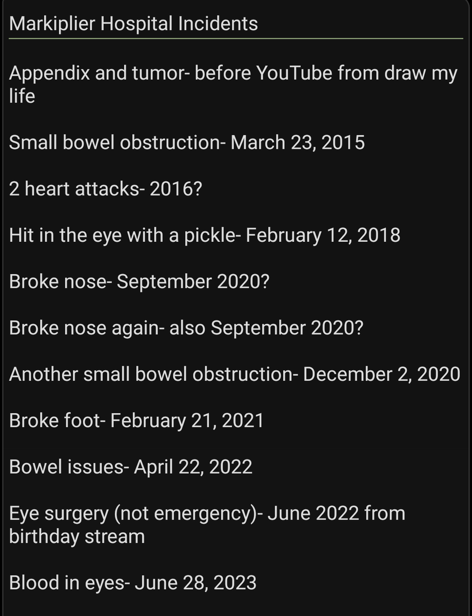 markplrhospital's tweet photo. Ok guys so I put together a list of all the times Mark has been in the hospital let me know if I'm missing any https://t.co/9bi2DkppQj