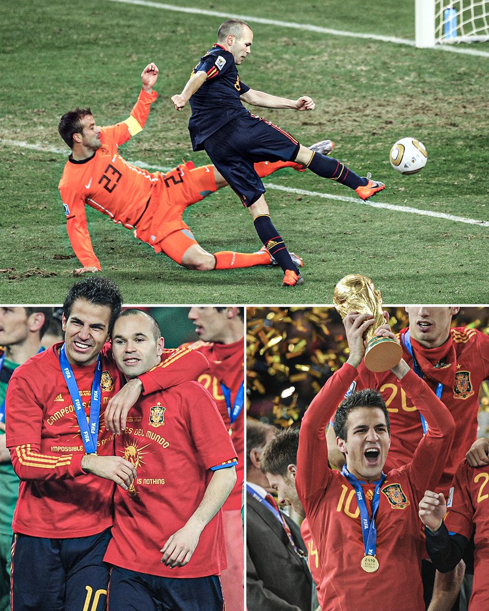 Cesc Fabregas assisted Andres Iniesta's extra-time winner for Spain against the Netherlands to win the 2010 FIFA World Cup 🏆🇪🇸

The biggest moment of his incredible career? 🤔