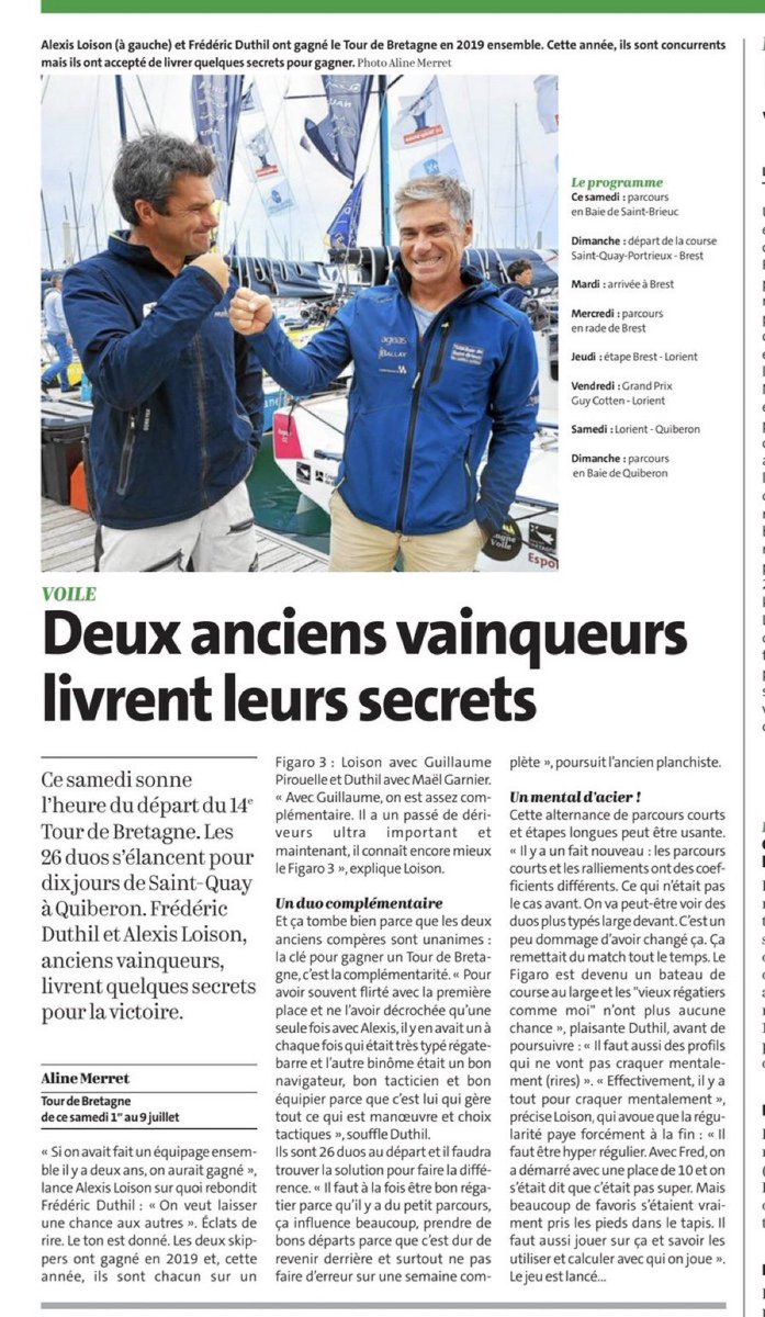 LOISONAlexis (@loisonalexis) on Twitter photo Merci <a href="/alinemerret/">Aline Merret</a> pour l’article avec <a href="/FredDuthil/">Frédéric Duthil</a> !
Pour l’instant 1-0 pour moi , c’est donc à lui de rapporter les chouquettes à la voilerie dans une semaine mais tout peut encore changer 😉 ! Merci <a href="/alinemerret/">Aline Merret</a> pour l’article avec <a href="/FredDuthil/">Frédéric Duthil</a> !
Pour l’instant 1-0 pour moi , c’est donc à lui de rapporter les chouquettes à la voilerie dans une semaine mais tout peut encore changer 😉 !