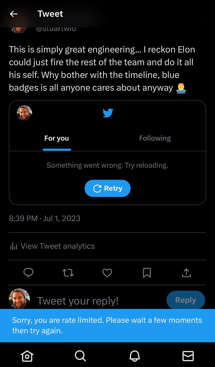 stuartwio's tweet photo. Rate limited seeing my own tweet 👏 genius... deffo gonna blue badge now https://t.co/EwW1aHrEYx