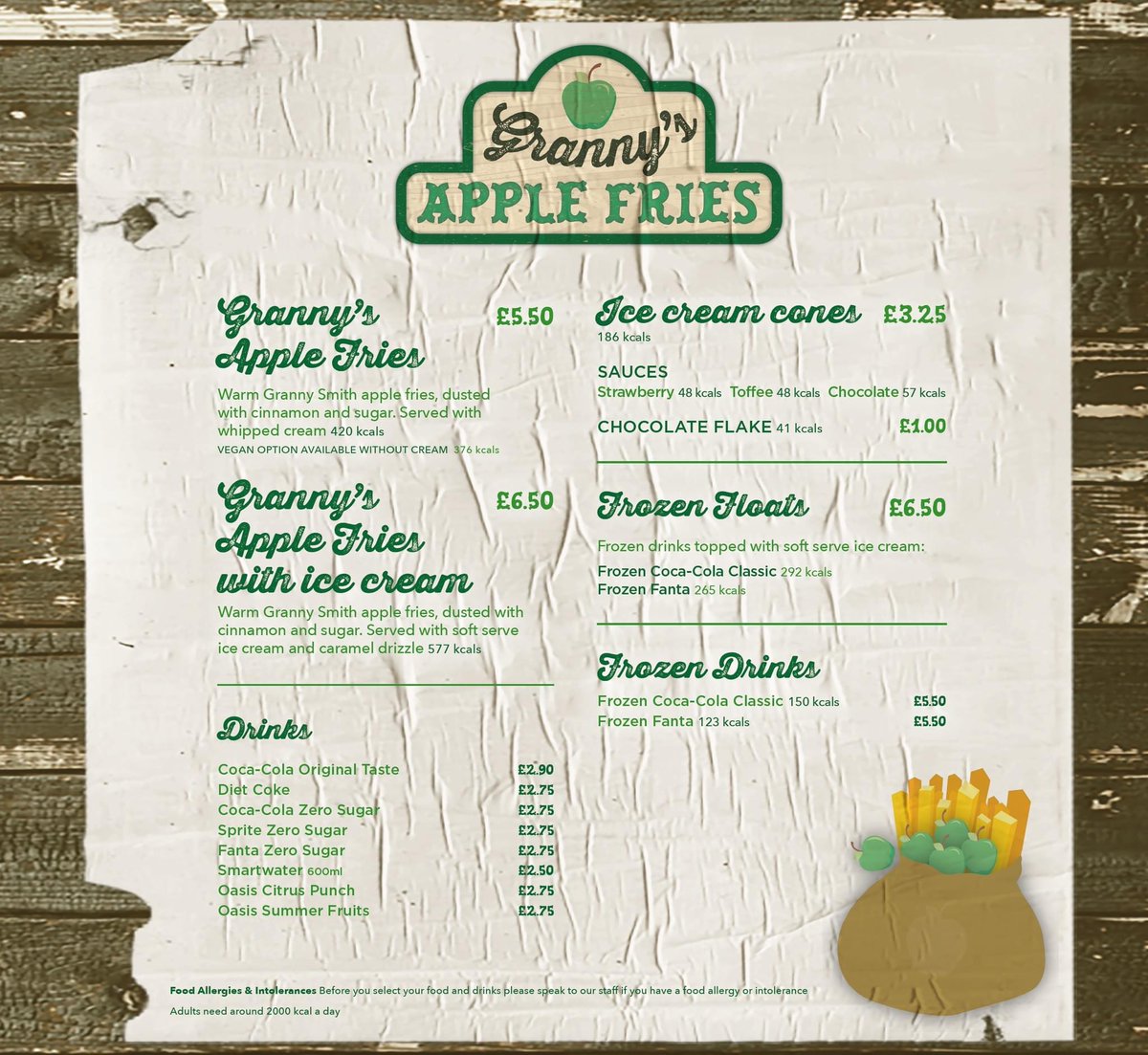 zachariahassler's tweet photo. Granny’s Apple Fries opening on 6th July
Lots to choose from but there speciality is of course APPLE FRIES 🍏🍟😂😂
The signage is coming along nicely and I can’t wait to try what they have on offer!
#granny #applefries #fries #apple 🍏#thorpepark #immersive #Delicious 🍟 https://t.co/IvOjkWUOhv