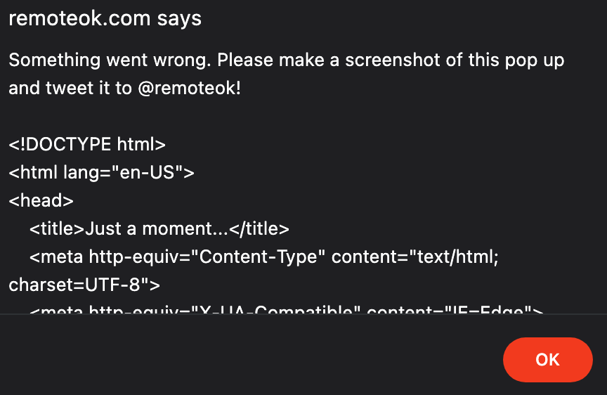 swarts_d's tweet photo. @RemoteOK I got this alert when I was updating my profile 🤔 Let's sort it out together 🥳 https://t.co/DtrtUYt978