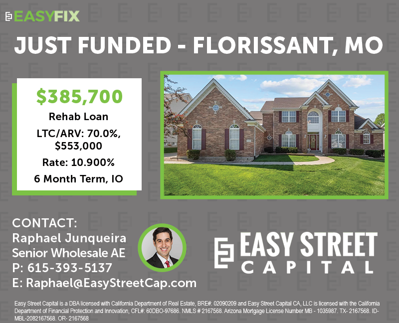 rob_s_simon's tweet photo. #JustFunded
$385,700 Hard Money #BRRRRmethod Buy and Rehab loan in Florissant, Missouri! Experienced borrower locks in this property for a quick close (No Appraisal Required!) with the plan to refi quickly into DSCR for an #AirBnBRRRR hybrid STR/MTR strategic execution! https://t.co/7J9LiSrMPC
