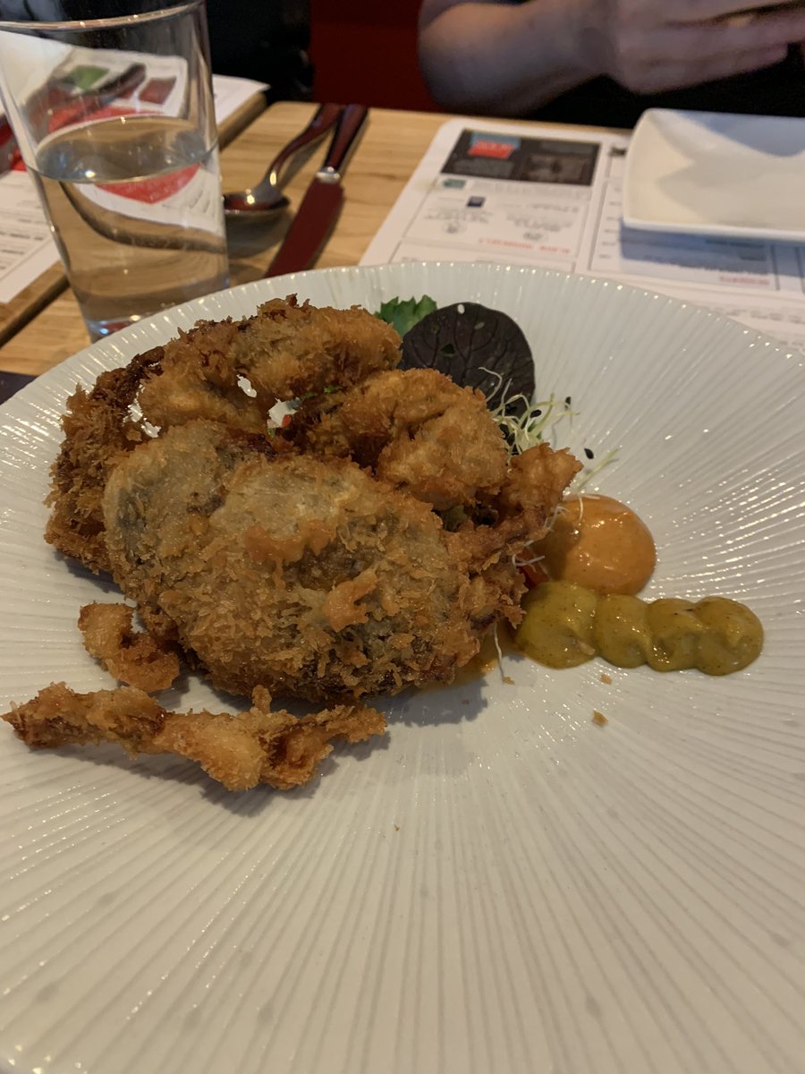 Hackknife's tweet photo. The specialty of Restaurant Blauw in Amsterdam is Indonesian.  We had a delicious kepiting goreg (softshell crab) to start and the missus &amp; I opted for the rijsttafel (rice table), an astounding array of meat, fish, and veggie dishes - a unique treat not often seen in the US https://t.co/7qeGDt2g0u