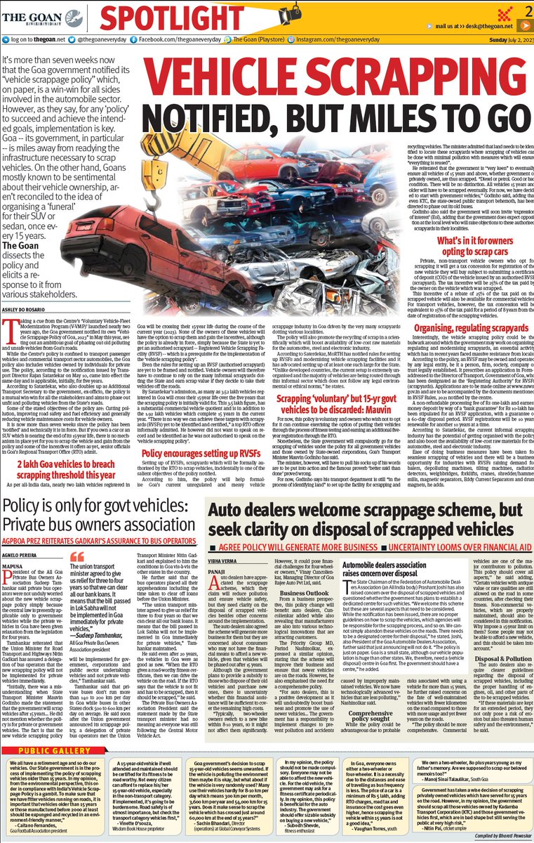 thegoanonline's tweet image. VEHICLE #SCRAPPING NOTIFIED, BUT MILES TO GO
#ScrappingPolicy
tinyurl.com/398f9rec

@prudentgoa #thegoan.net readmore: #epaper.thegoan.net