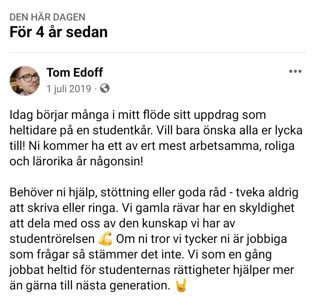 Tomedoff's tweet image. 1 juli, många nya studentkårsaktiva och en del gamla. Studentrörelsen är fantastisk och har gett mig så mycket skratt, minnen och erfarenheter 🥰 #studion #utbpol #sfs